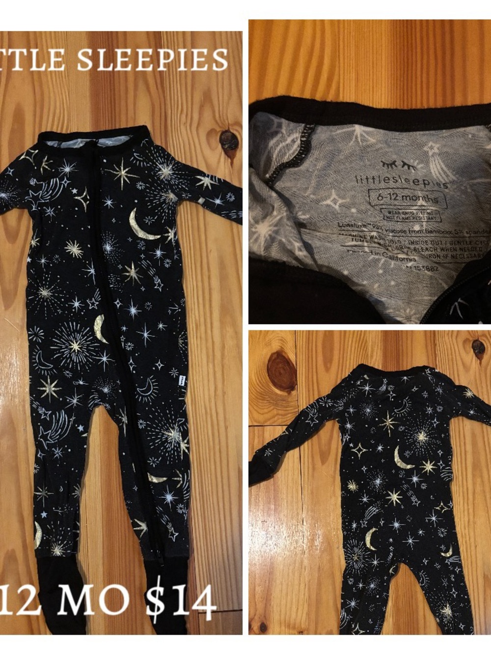 Little Sleepies Black Moon & Gold Star Footed One-Piece